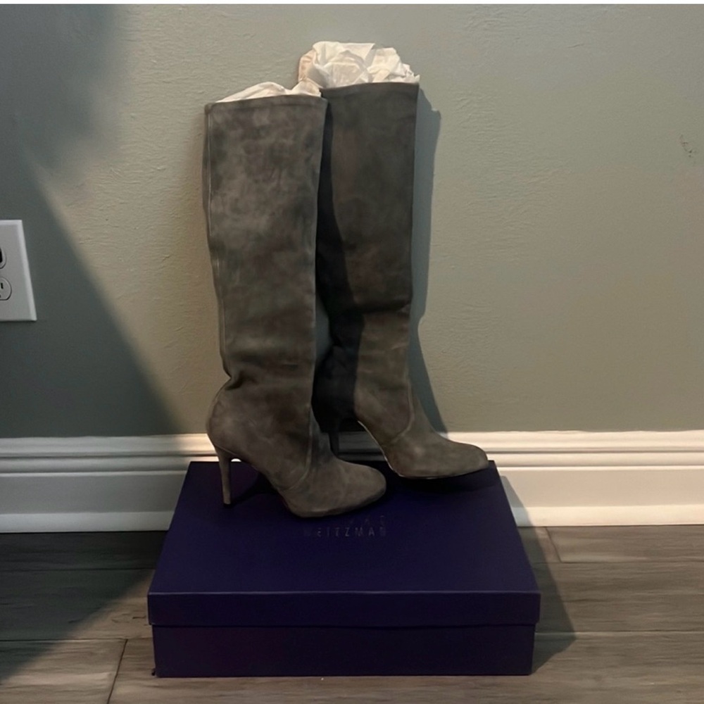 Stuart Weitzman Gray Suede Knee-High Boots